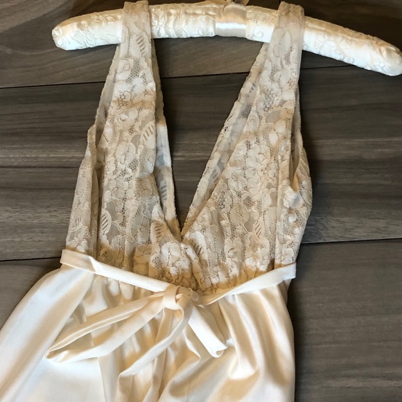 Vintage Alice Maloof Nightgown Plunge V Neck Lace Ivory Saks Fifth Avenue - Picture 6 of 10